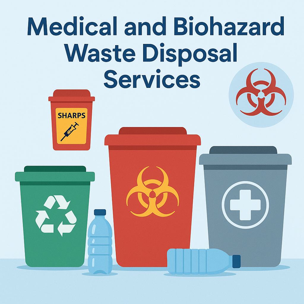 A Guide to Medical and Biohazard Waste Disposal Services Image with All Biohazardous and Medical Disposal Bins